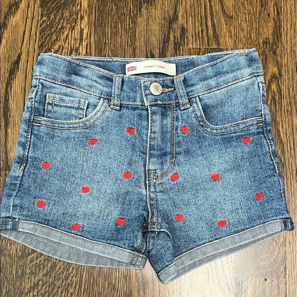 Levi's Blue Jean Shorts with Embroidered Red Heart size 6